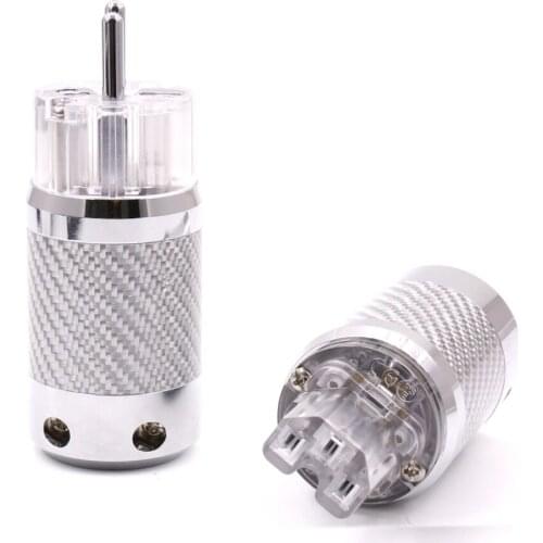 Pair hi-end Carbon Fiber Rhodium Plated EU Version Mains Power Connector, Female IEC Plug hifi DIY, for hifi power cable