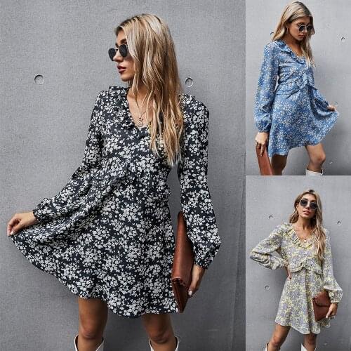 Printing Dresses for Women 2021 Flowers Female Clothing Long With Sleeves Waist Closing Basic Pullover Y2k Autumn Zevity Traf