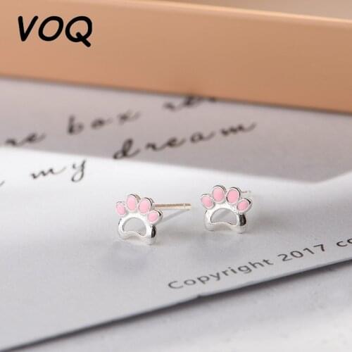 VOQ Silver-plated Pink Cats Claw Earrings Cute Little Women Suitable for Wmen Earrings Exquisite Fashion Accessories
