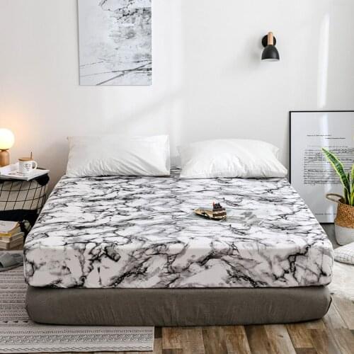 White Marble Pattern Fitted Sheet Solid Colors Bed Cover Breathable Mattress Cover Simple Style 100 150 190 200 Thickness 35cm