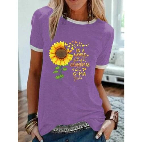 Plus Size 5XL New Fashion Pink Tee Shirts Short Sleeve O Neck Sunflower Butterfly for Women New Tshirts Casual Tops Shipping