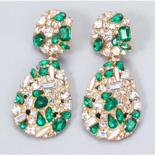 FASHIONSNOOPS Shiny Full Rhinestone Drop Earrings for Women Geometric Long Crystal Dangle Earring Weddings Fashion Jewelry Gifts