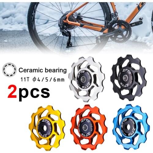 2pcs 11T MTB Bicycle Rear Derailleur Pulley with Ceramic Bearing for Mountain Bike Road Bike Guide Wheel for 4/5/6mm Bore