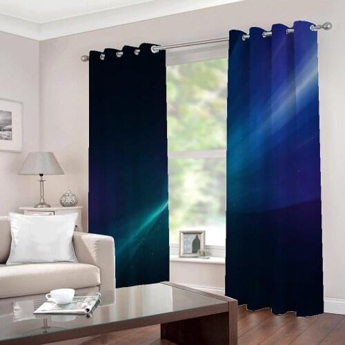 Custom Any Size Curtains 3D Hand Painted Cartoon Starry aurora line Painting For Childrens room Bedroom Half-Blackout Drapes