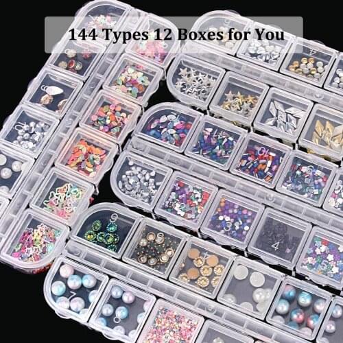 Nail Rhinestones 12 Boxes Multi-Shape Crystal High Heels Brooch Clothes 3D Nail Art DIY Decoration with Tweezers Dot Pen