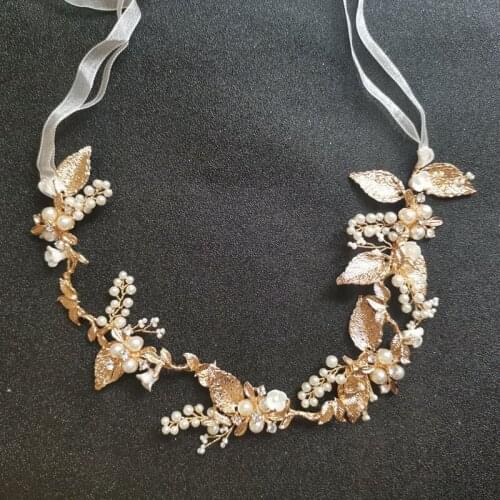 SLBRIDAL Handmade Gold Crystals Rhinestones Simulated Pearls Wedding Headpieces Hair Vine Bridal Headband Women Hair accessories