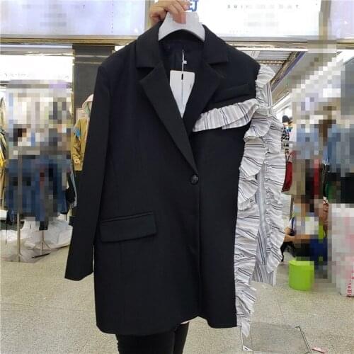 Loose Blazers Womens 2021 Autumn New Korean Style Female Clothing Fashion Stripe Ruffles Stitching Suit Coat