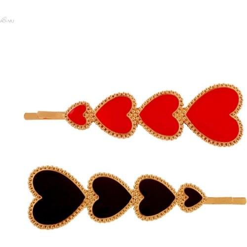 Trendy Exaggeration Big Small Heart Shaped Hair Pins Red Black Enamel Geometric Hair Clips Hair Accessories for Women Girls