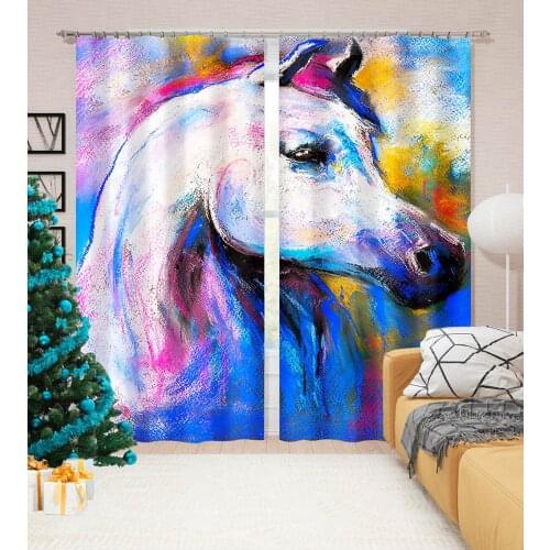 3D Cute Little White Horse Pattern Adult Children Bedroom Living Room Shade Custom Curtain Suit Bedroom with Hook Accessories