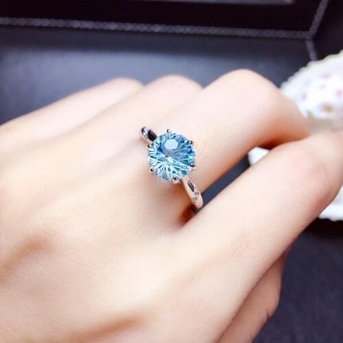 Chic 2 Carats Blue Crystal Topaz Zircon Diamonds Gemstones Rings for Women White Gold Silver Color Bague Jewelry Accessory Gifts