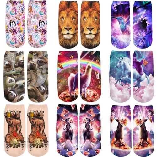 2021 New Brand socks Bear/ sloth/ lion/ cat 3D All Over Printed Cute cotton short ankle socks for women ladies Casual Short sock