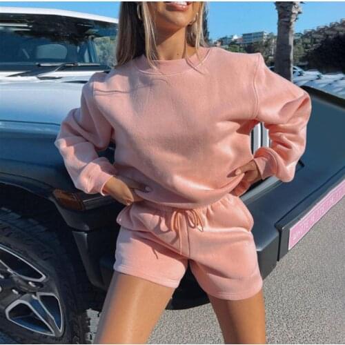 Ladies Tracksuits Lucky Label Two Piece Set Casual Loose Tracksuit Clothes Women Hoodies Biker Shorts Activity Outfit