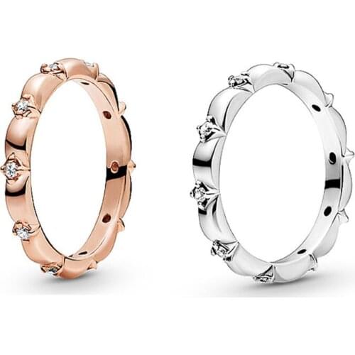 Original 925 Sterling Silver Ring Flower Petals Band With Crystal Rings For Women Wedding Party Gift Fashion Jewelry