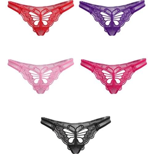 Womens Butterfly Underpants Breathable Lace Mesh Transparent Briefs Underwear
