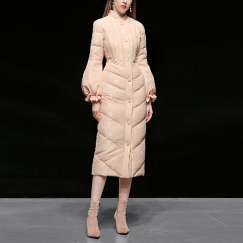 Winter Long Fluffy Thicker Warm White Duck Down Coats Female Jacquard Fabric Lantern Sleeve Warm Coats Windproof Parkas F2621