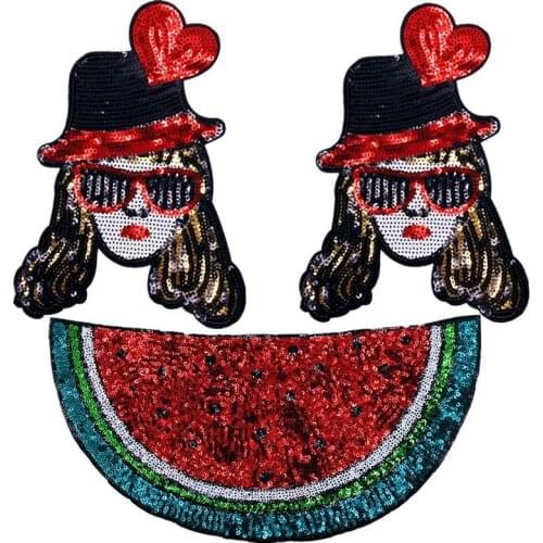 10pcs/lot Large Embroidery Patch Sequins Watermelon Fashion Girl Love Clothing Decoration Sewing Accessories Craft Diy Applique