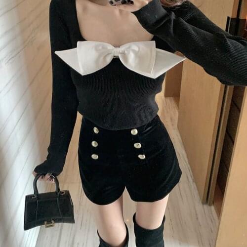 2021 Early Spring New Casual Pants Womens Autumn Winter Simple Fashion High Waist Double Breasted Velvet Outer Shorts Y873