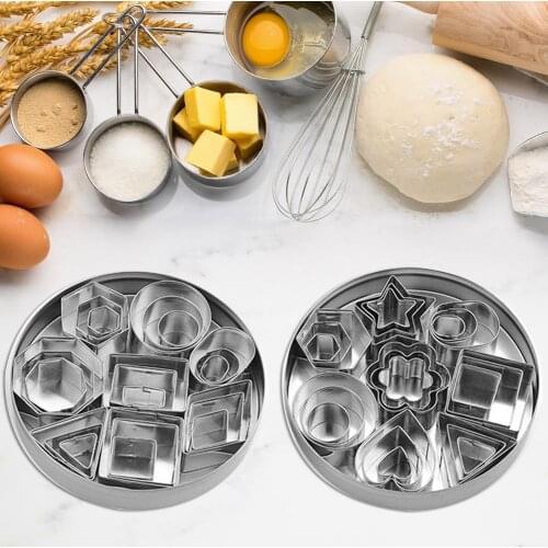 24pcs Biscuit Mold Geometric Shape Stainless Steel Baking Cake Mould DIY Home Family Biscuit Stamp Embossing Tools