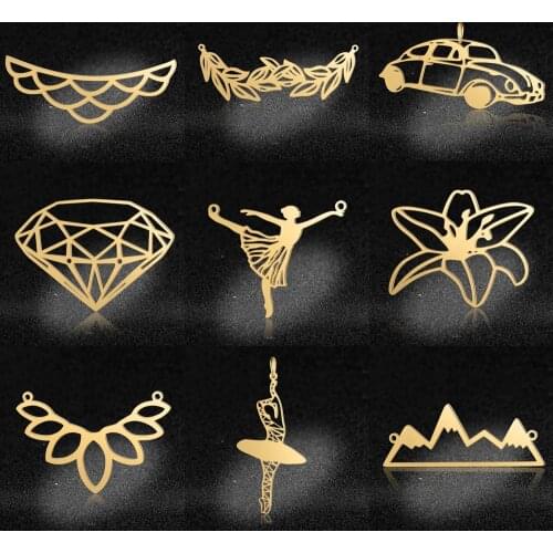 5pcs/lot Unique Geometric Lotus Ballerina DIY Charms Wholesale 100% Stainless Steel Mountain Flower Leaf Connectors Charm