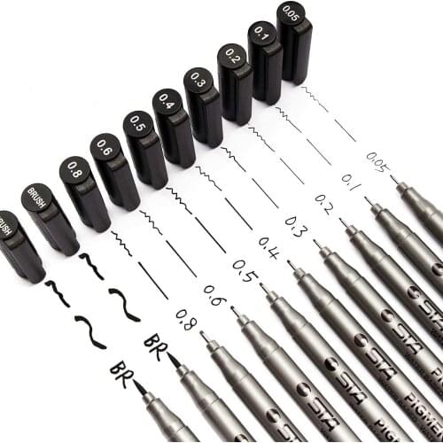 9Pcs/set Pigment Liner Micron Ink Marker Pen For Drawing Sketch Manga Micron Liner Calligraphy Brush Hook Line Pens Art Supplies