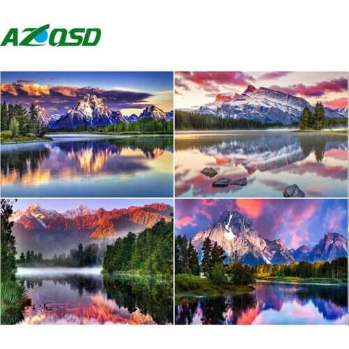AZQSD Diamond Painting Boat Mountain Mosaic Full Square Drill Diamond Embroidery Nature Picture Of Rhinestones Home Decor