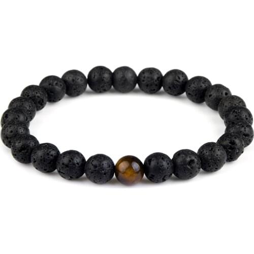 Black Lava Bracelets 8MM Brown Blue Tiger Eye Lucky Beads Handmade Braided Elastic Rope Simple Natural Stone For Women Men