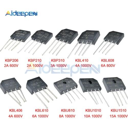 5PCS 2A 3A 4A 6A 8A 10A 15A 600V 800V 1000V Diode Bridge Rectifier KBP206 210 310 KBL406 410 608 610 KBU810 1010 1510 NEW