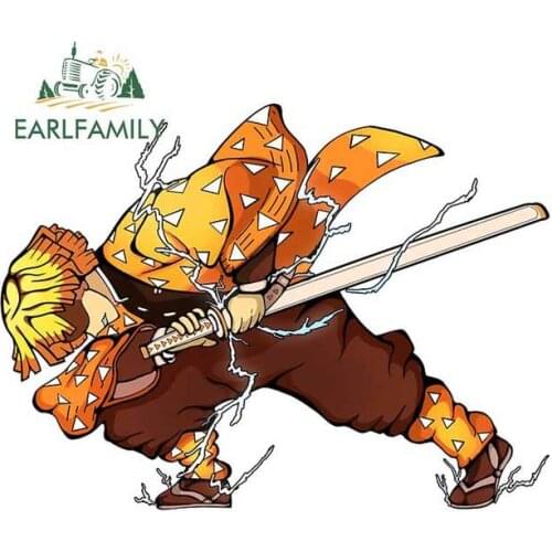 EARLFAMILY 13cm For Demon Slayer Zenitsu Creative Car Stickers Scratch-Proof Decal Anime Graphics Laptop Vinyl Material Decor