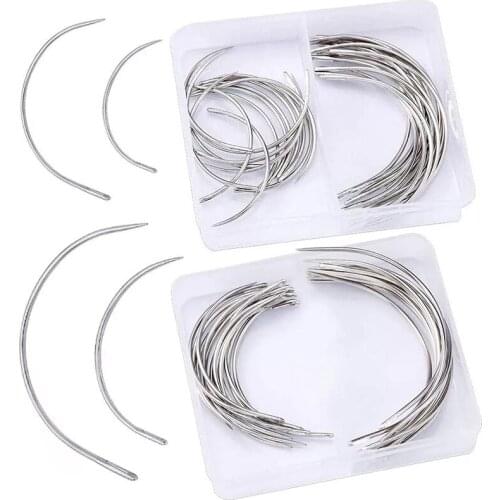 Imzay 80Pcs Curved Needles Plastic Needle Case With 4Sizes Hooked Needle For Stitching,Sewing,Embroidery,Hair Weaving