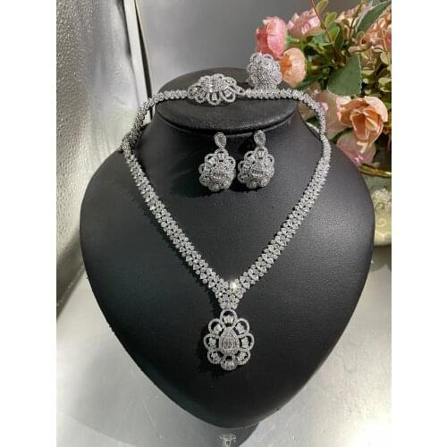 Janekelly Bridal Zirconia Full Jewelry Sets For Women Party, Luxury Dubai Nigeria CZ Crystal Wedding Jewelry Sets