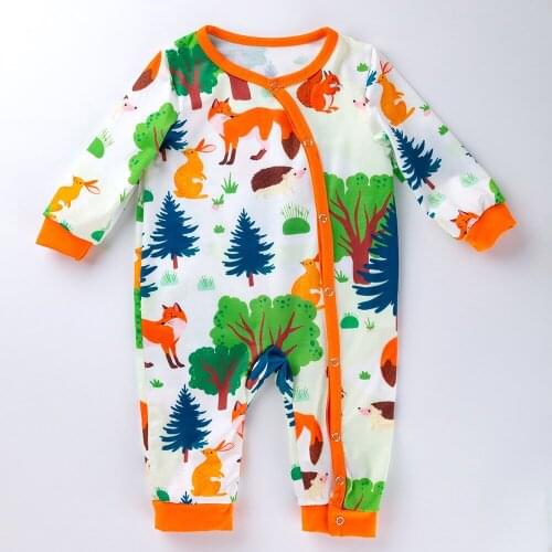 Baby Newborn Long Sleeve O Neck Animal Print Tree Casual Rompers Infant Girls Jumpsuits Kids Toddler Clothes