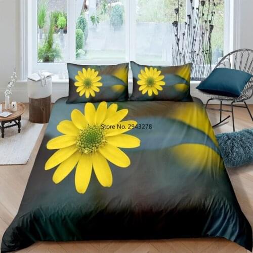 Nordic Flower Printed Bedding Set Queen King Size Quilt Cover Pillowcase Sunflower Lotus Duvet Cover 135 Bedclothes for 2 People