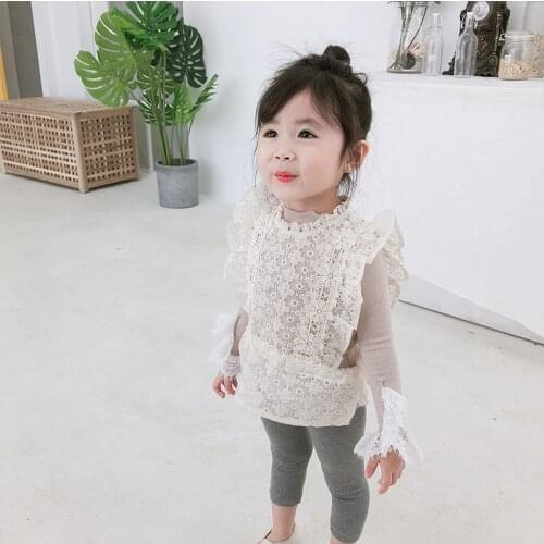 Baby Girls Clothing Sets Embroidery Lace Vest Petel Sleeve Tees Two Pieces Cute Toddlers Kids Princess Outfits Infants Suits