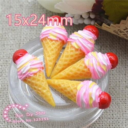 Strawberry ice cream cone dessert resin Flat back craft for decoration hair bow center 30pcs/lot 15x24mm