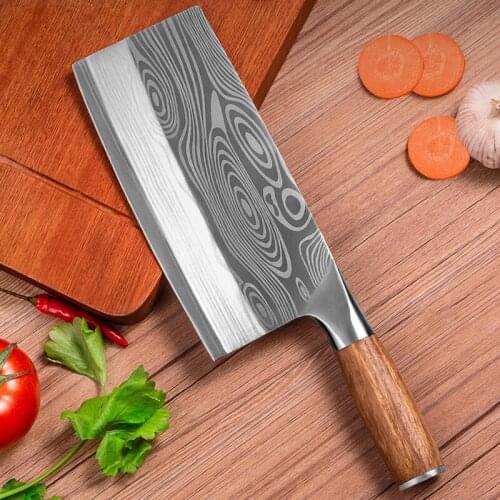 Liang Da Germany Stainless Steel Kitchen Knife Chef Slicing Meat Cleaver 4Cr13mov Laser Damascus Pattern Knives Cooking Tools
