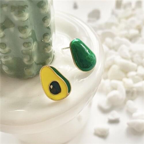 Cute Green Avocado Asymmetrical Stud Earrings Korean Fashion Sweet Fruit Avocados Earrings for Women Girls Kids Ear Jewelry Gift