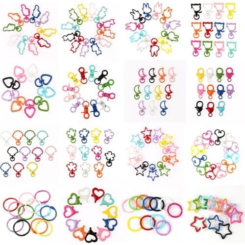 Cute Candy Color Metal Heart Star Animal Hollow Keychain Split Ring Swivel Lobster Clasp Connector for DIY Charms Jewelry Making