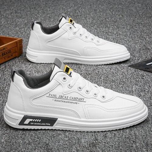 Mens Leather Sneaker Sports Leisure Board Shoes Lace-up Men Shoes Lightweight Comfortable Breathable Men Shoes