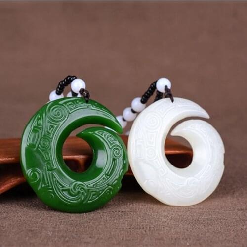 Natural Jadeite Pendant Hand Carved Jade Necklace with Chain for Men Women Charm Jewelry Fashion Accessories