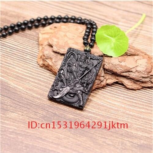 Jade Fashion Jewelry Natural Dragon Beads Pendant Women Amulet for Necklace Guanyu Black Obsidian Chinese Gifts Charm