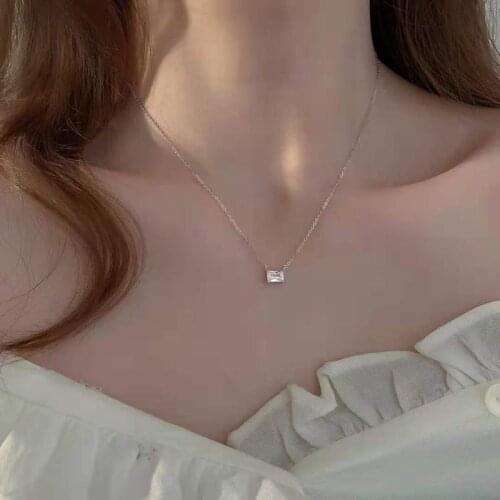 New Style 925 Sterling Silver Necklace Shiny Zircon Geometric Pendant Ladies Chokle Gift Fine Jewelry Accessory NK099