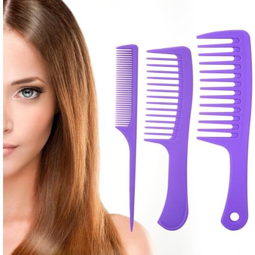 3Pcs Professional Hairdressing Comb ABS Straight Handle Wide Teeth Pointed Tail Curling Combs Heat Resistant Hair Styling Tools