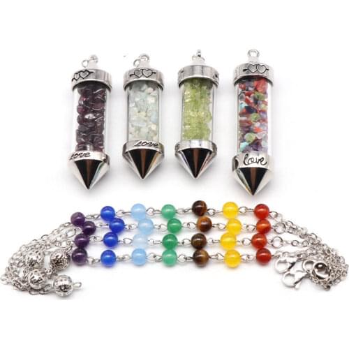 Bullet Shape Wishing Bottle Hexagon Pendulum Aquamarine Quartz Pendant Natural 7 Chakra Gem Stone Beads For Charm Jewelry Making
