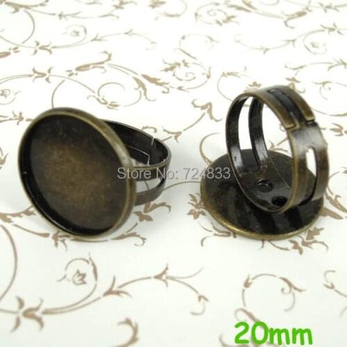 Blank Bezel Ring bases w/ Inner 20mm Round tray Pads Brass Glass Cabochon Hollow Ring Settings Antique Bronze tone DIY Making