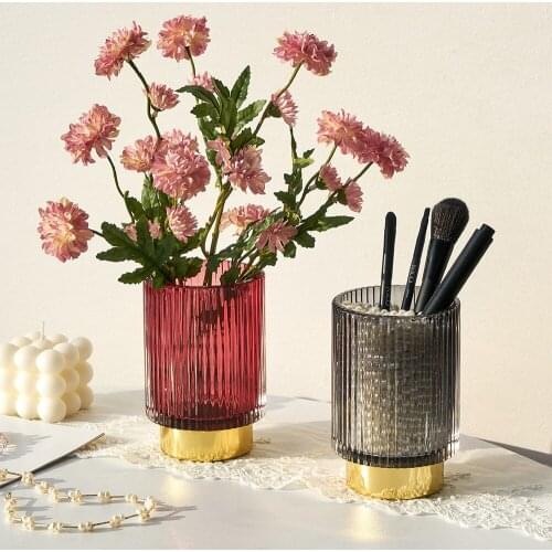 Colorful Glass Vase Home Decoration Cosmetics Organizer Jewelry Storage Living Room Decorative Countertop Vase Terrarium Decor