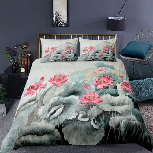 Luxury 3D Lotus Print 2/3Pcs Kid Bedding Set Comfortable Flower Duvet Cover Pillowcase Home Textile Queen and King AU/EU/US Size
