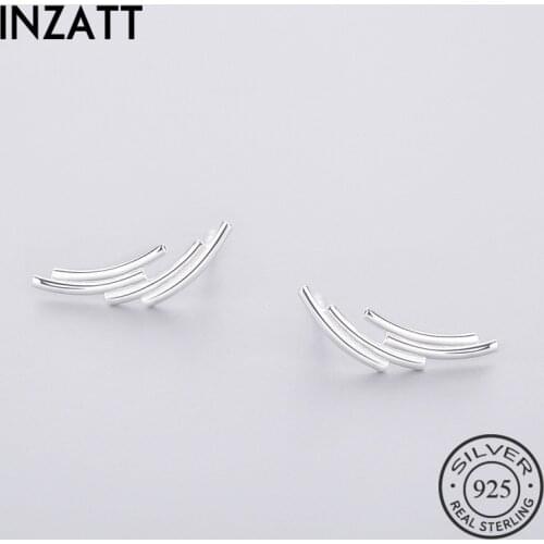 INZATT Minimalist Real 925 Sterling Silver Stud Earrings Punk Geometric Line Style For Women Birthday Party Fashion Jewelry Gift