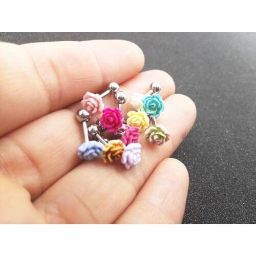 Free Shippment 50PCS Body jewelry-New Flowers Ear Stud Tragus/Helix Bar/Stud Prong Earring 16G Surgical Steel Bar