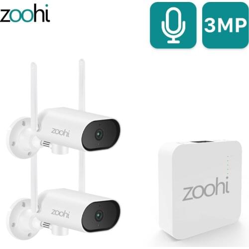 Zoohi 3MP Wifi Security Camera Set Pan & Tilt Outdoor Sound Record Camera System Wireless Mini NVR Kit Surveillance Video System