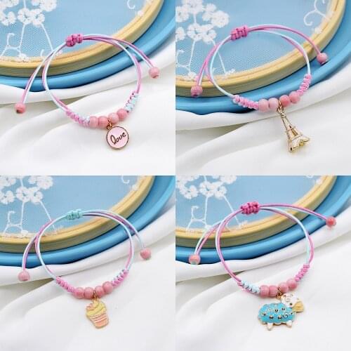 1PC Ceramic Woven Hand Rope Cartoon Girl Friend Couple Student Bracelet Female Korean Version Small Gift Rope Chain